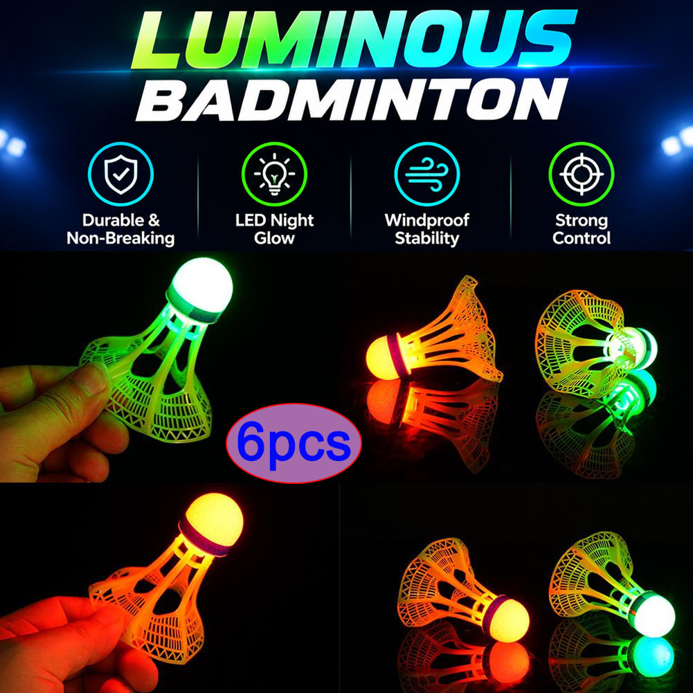 Badminton Raket - 6pcs Glow In The Dark Shuttle